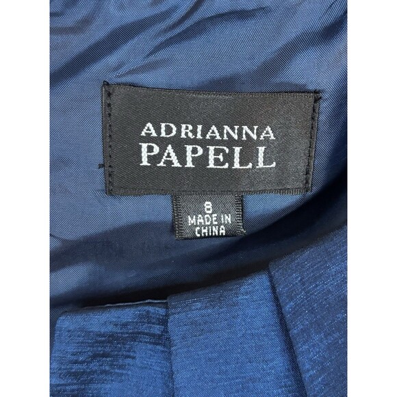 ADRIANNA PAPELL Blue Shimmer Sheath Dress 8 Ruched Split Neck Party Cocktail NEW - Picture 2 of 14
